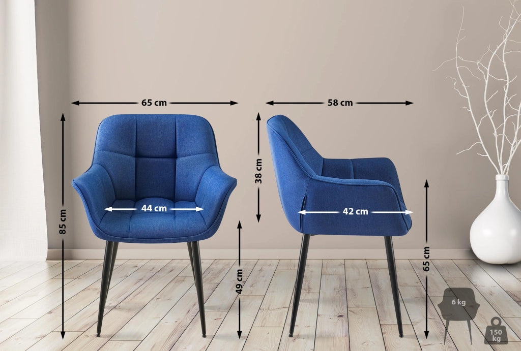 Sedia da pranzo Roseville blu,Tessuto