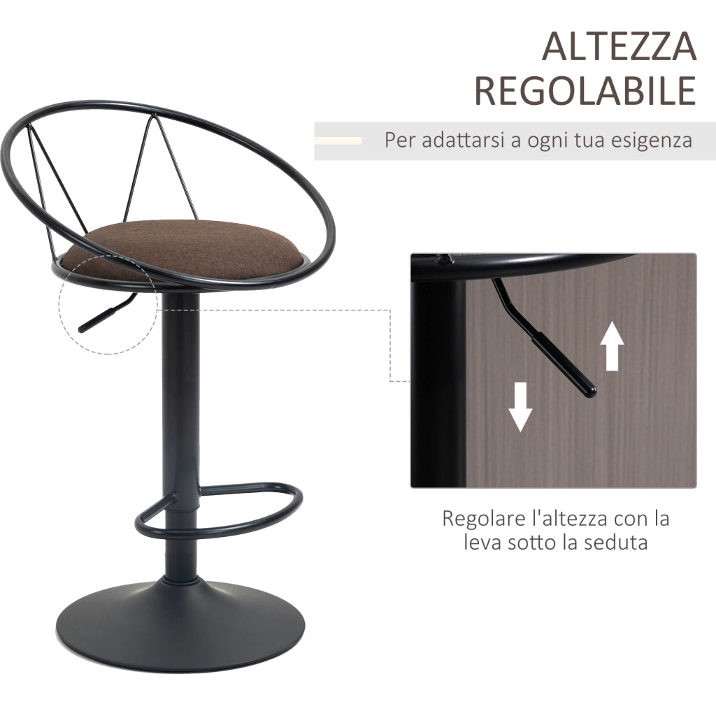 Sgabello Bar Regolabile con Schienale ¨C Zephmum ¨C Marrone, Struttura Metallo