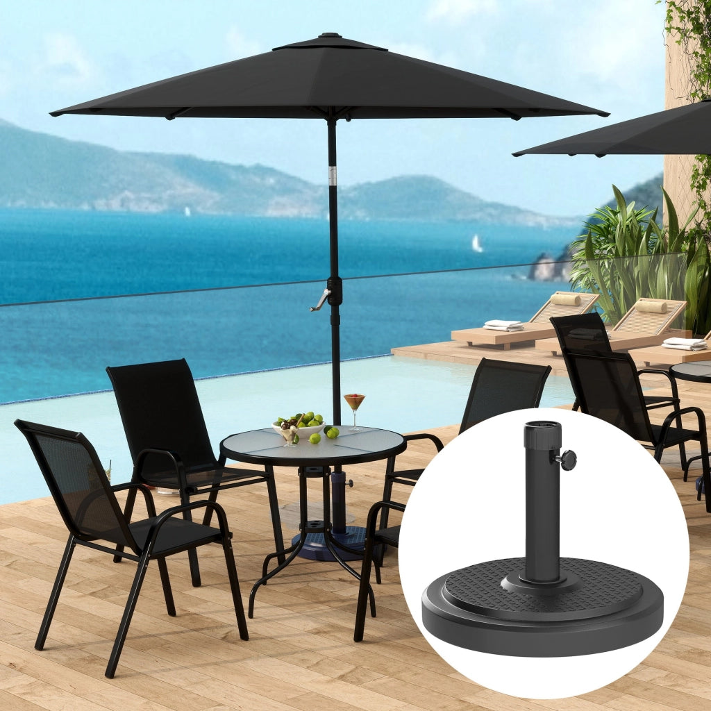 Base per Ombrellone Rotonda per Pali da Ø3,8 e Ø4,8 cm in Calcestruzzo Rivestito in HDPE Nero