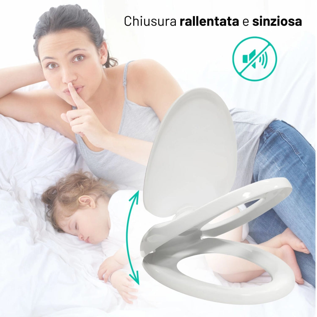 Sedile wc copri water tavoletta vaso universale bianco polipropilene pp baby family sistema soft closing bagno *** pe...