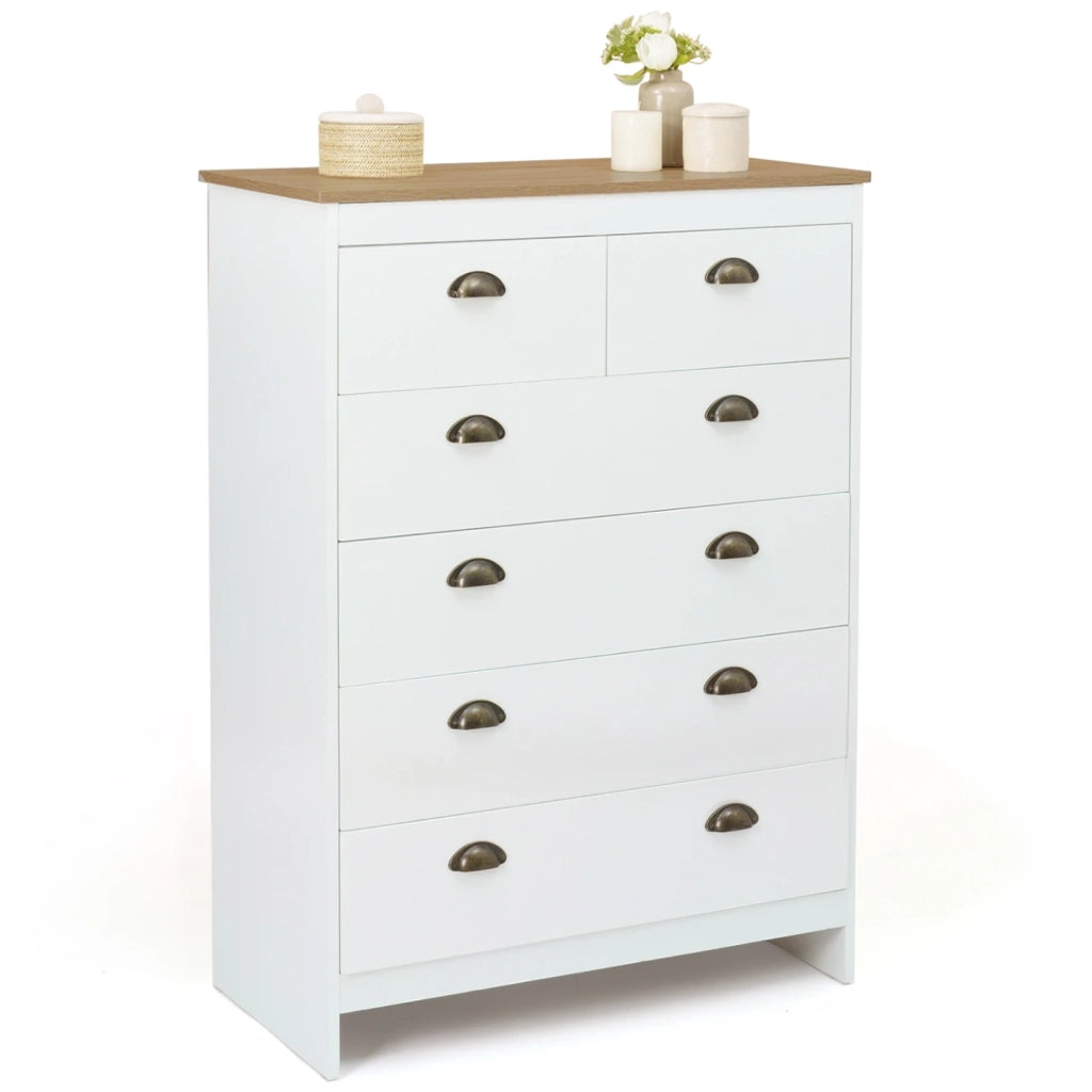 IDMarket - Cassettiera ISIS 80 cm con 6 cassetti bianchi e piano in legno