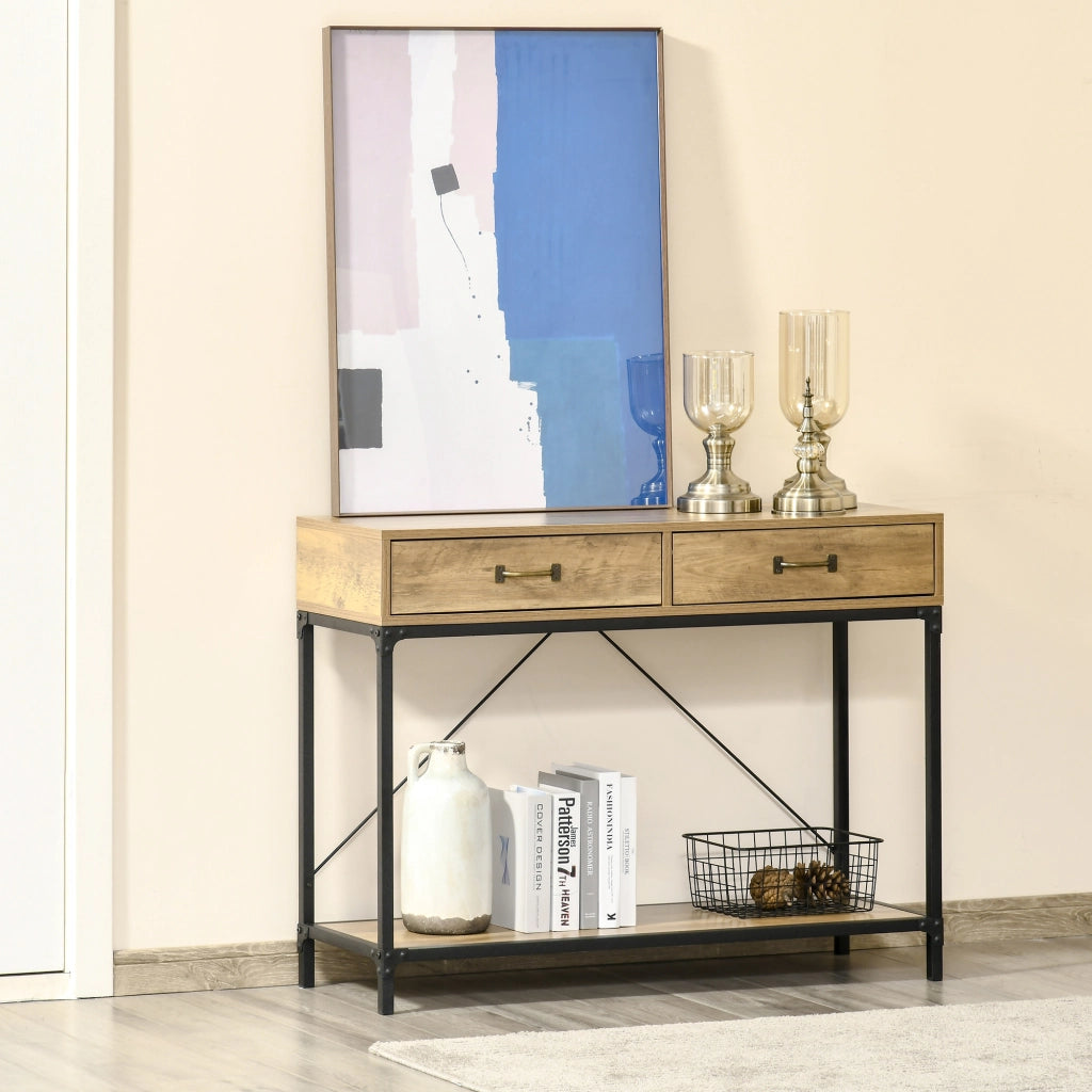 Tavolino da ingresso con 2 cassetti ¨C zephmum ¨C marrone e nero 100x35x76,5 cm