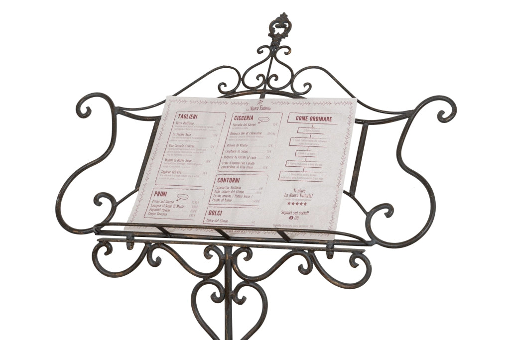 Biscottini Leggio da terra in ferro battuto pieno finitura anticata L85xPR46xH140 cm