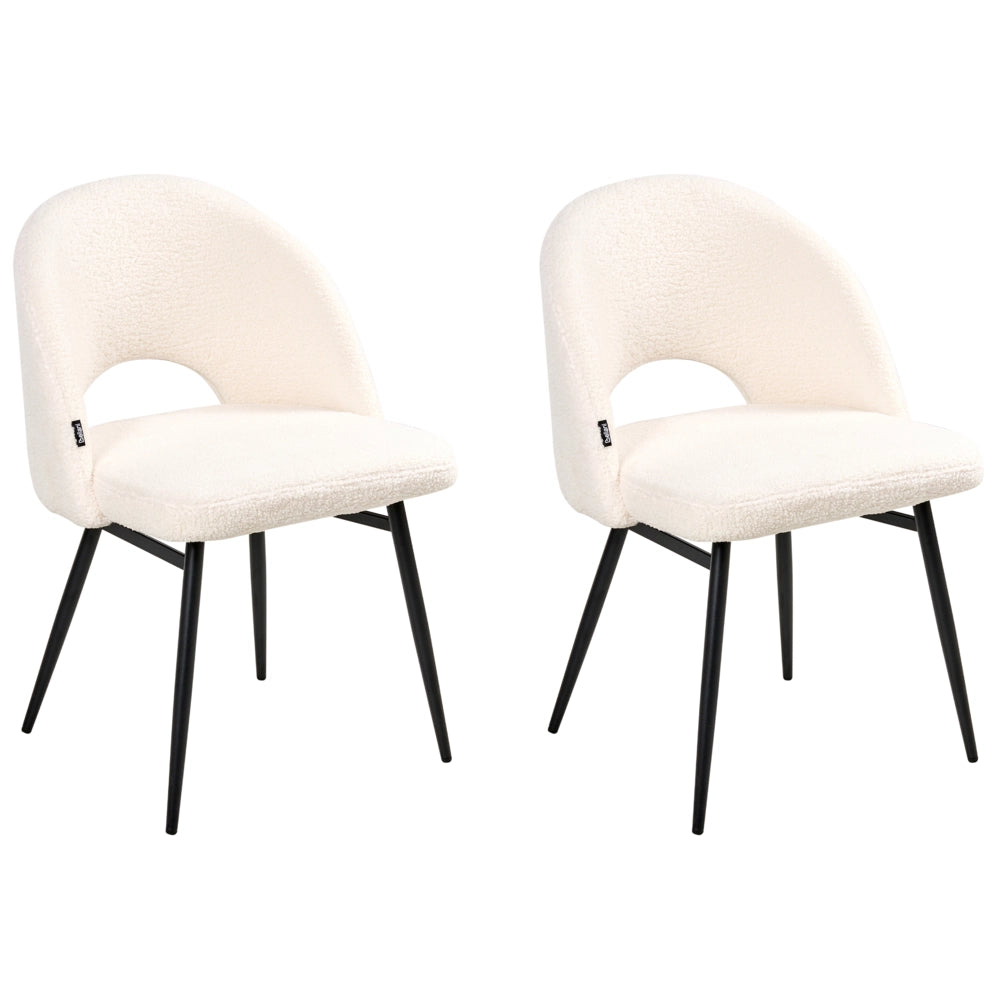 Set di 2 sedie da pranzo in tessuto bouclè bianco braccioli schienale intagliato gambe in metallo moderna industriale