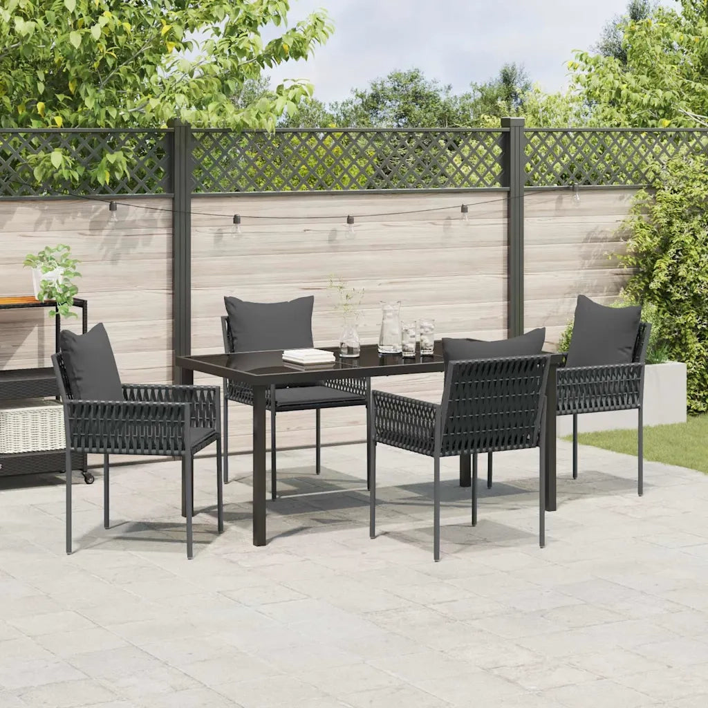Set da Pranzo per Giardino 5 pcs Nero e Grigio Rattan in PE 3379103