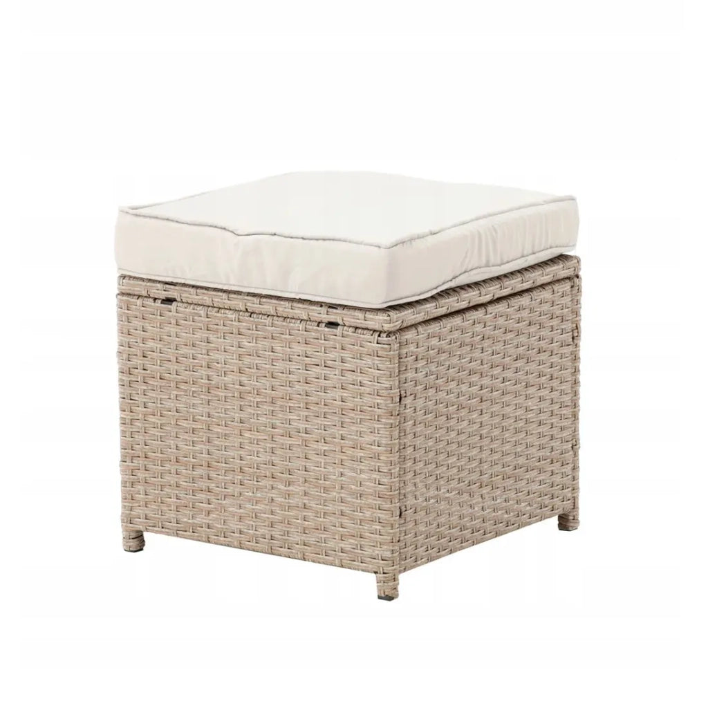 Salotto da giardino ad angolo LIVANA con tavolo e 2 pouf beige e marrone chiaro