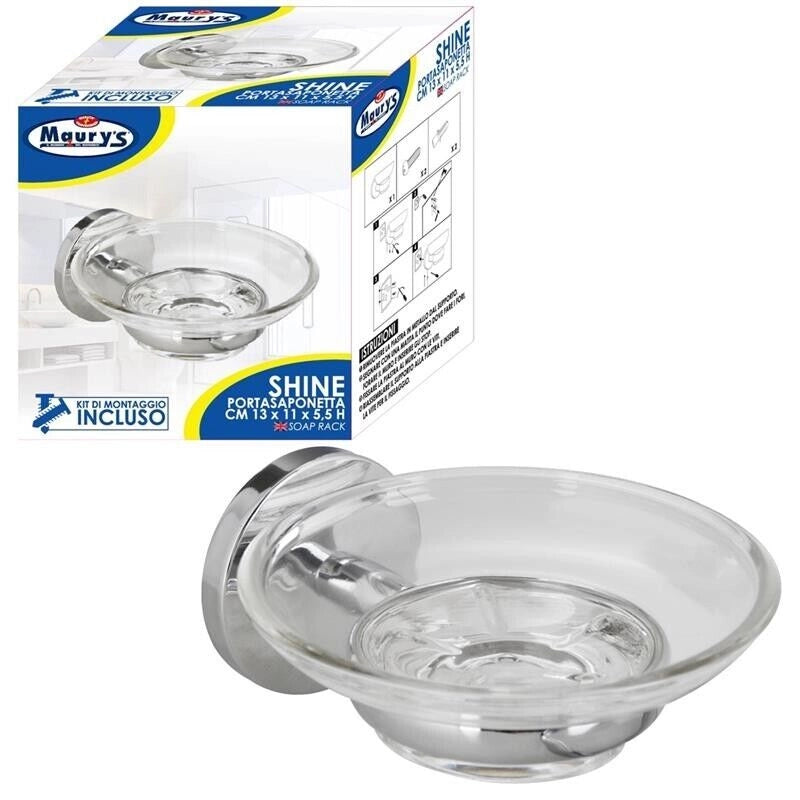 MAURY'S SHINE PORTA SAPONETTA CROMATO BAGNO PIATTO IN VETRO 13 X 11 X 5,5 H CM