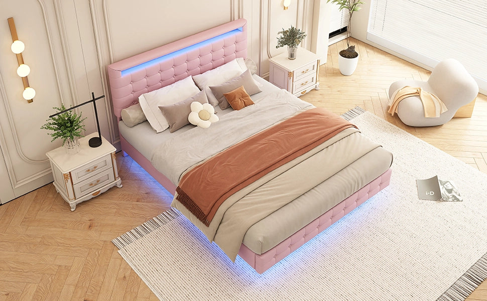 DESMIU Letto Matrimoniale 2 Posti con LED Regolabile e Testiera Regolabile, 140 × 200 cm, Senza Materasso, Rosa