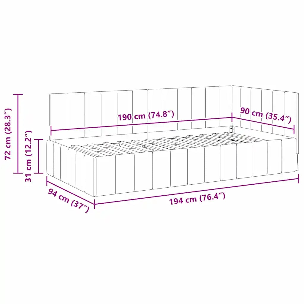 vidaXL Cornice del letto ad angolo Rosso vino 90 x 190 cm Velluto