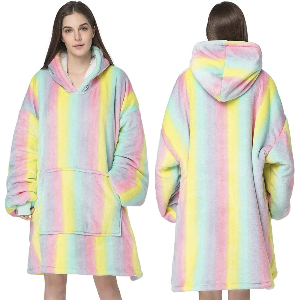 Trade Shop - Coperta Felpa Con Maniche Tasca E Cappuccio Comoda E Calda In Vari Colori Plaid -