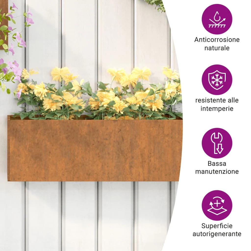 Fioriera aiuola rialzata fioriera aiuola giardino terrazza parete set da 2 acciaio corten arrugginito 53 x 10 x 17 cm marrone 02_0039118