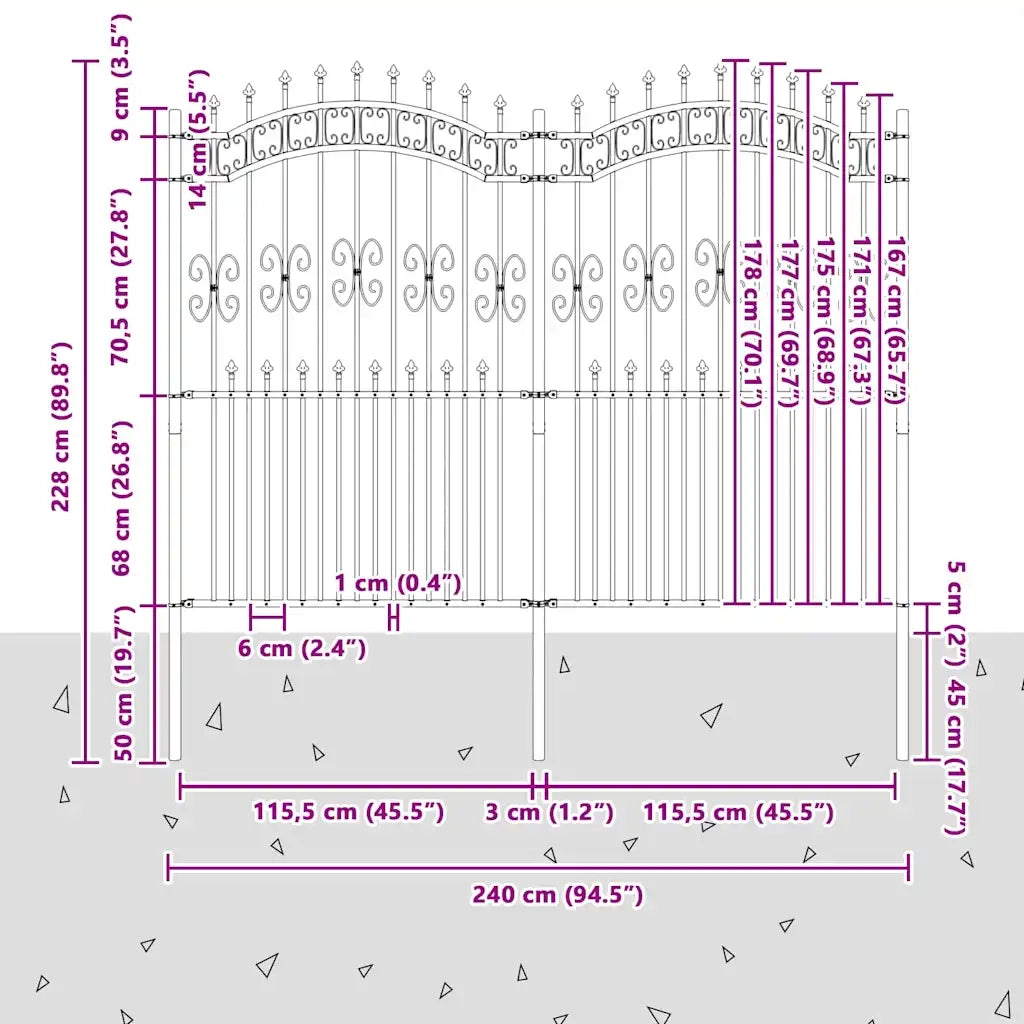 vidaXL Recinzione da giardino Grigio 215 cm