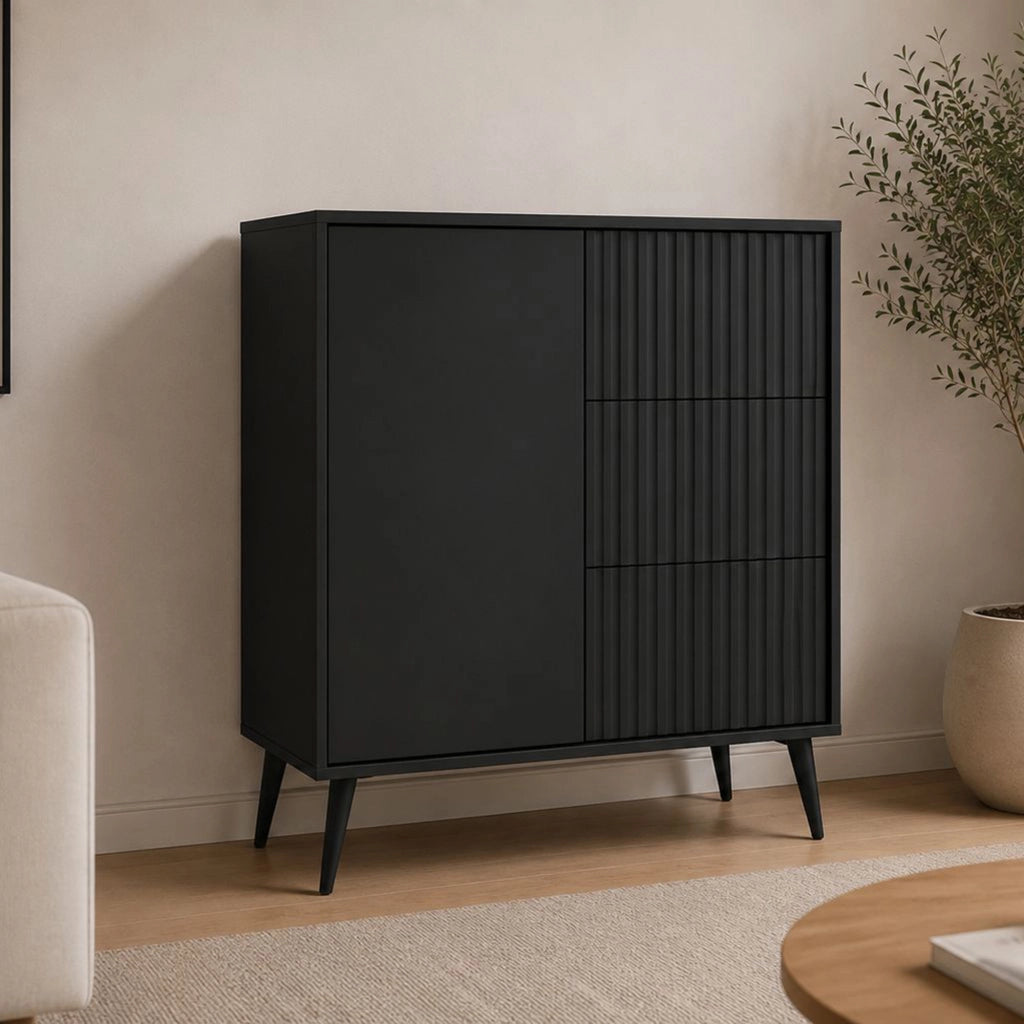 Madia Lemihapa, Credenza 3 Cassetti, 91x40x98h cm Nero Antracite