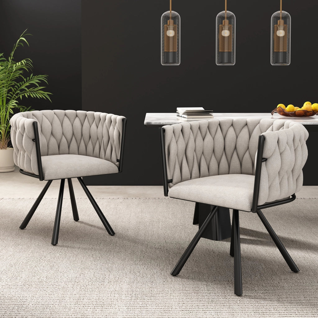Set di 2 sedie da pranzo girevoli 360° in lino, design ergonomico con struttura in acciaio nero