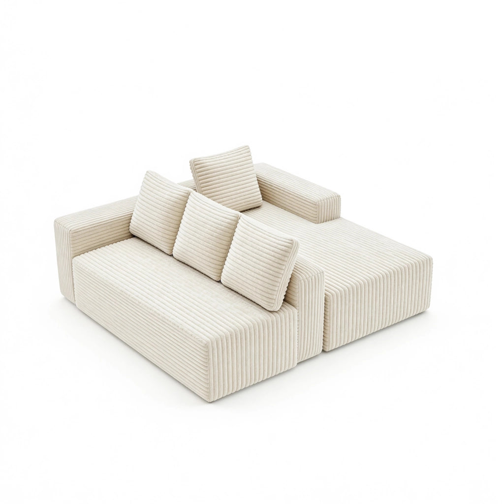 Divano modulare angolare con chaise reversibile in velluto a coste beige
