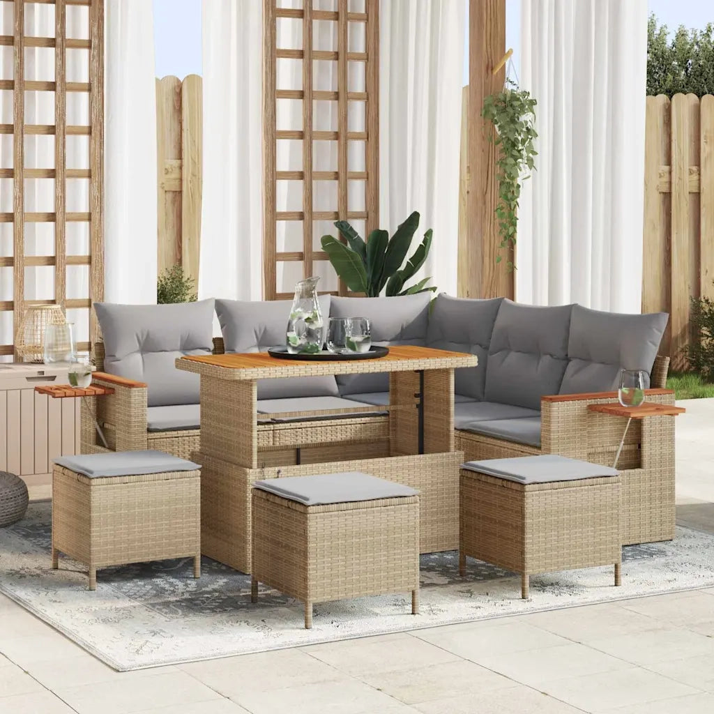 Set Divano da Giardino con cuscino 9 pcs Beige e Grigio Chiaro