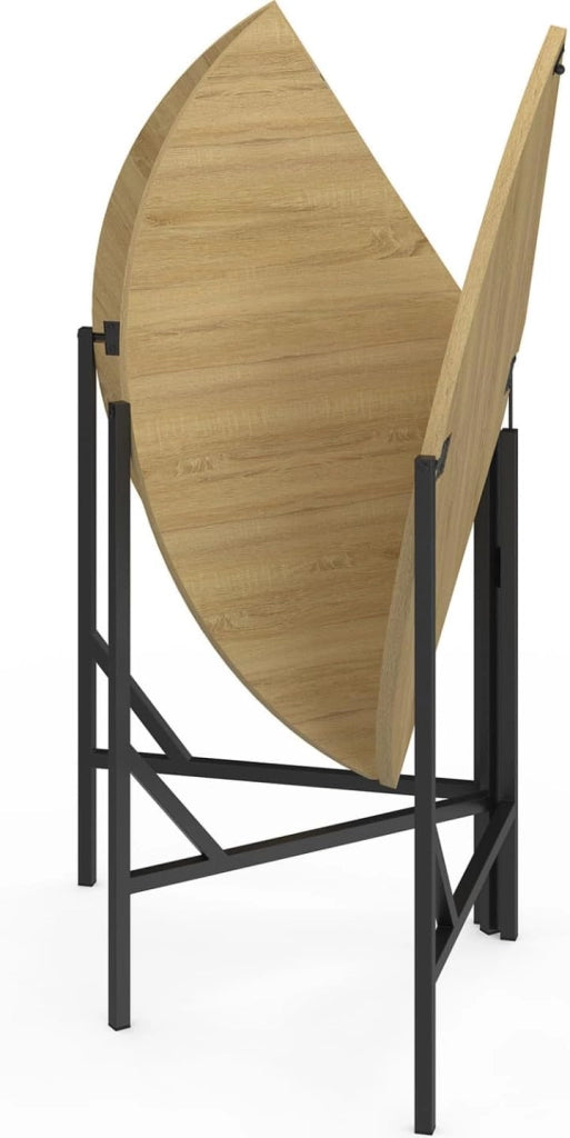 Tavolo da pranzo rotondo pieghevole YAEL per 4 persone, legno e nero, design industriale, 110 cm