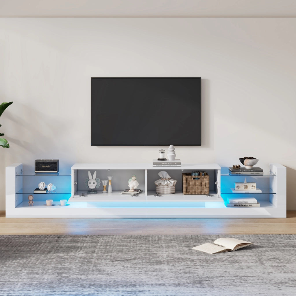 Mobile TV lucido con illuminazione a LED e due cassetti ribaltabili, 181 cm