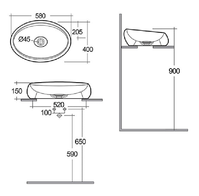 Lavabo da appoggio Rak Ceramics CLOUD bianco opaco