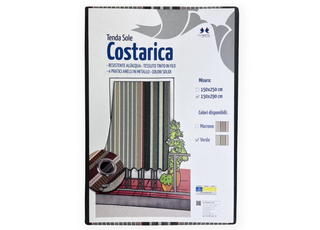 Tenda Da Sole A Caduta Per Esterno Balcone Casa Telo Parasole Ombra Modello Costarica - 150x290 - Verde
