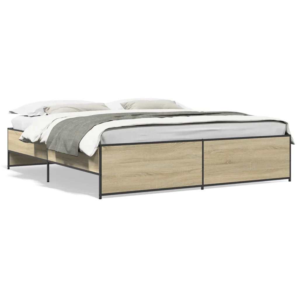 Giroletto-Struttura Letto Rovere Sonoma 200x200 cm Legno Multistrato e Metallo 719482