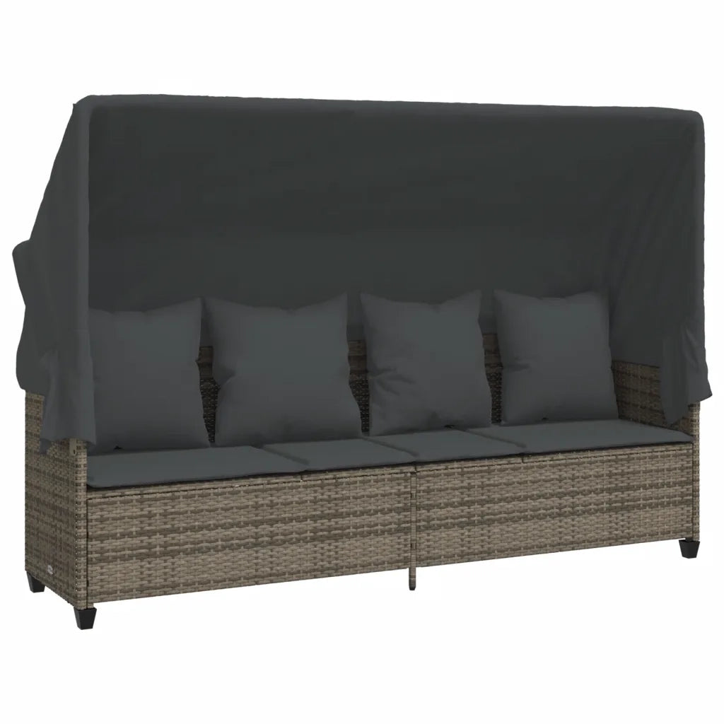 Lettino Prendisole | Sdraio da giardino | Lettino da sole con Baldacchino e Cuscini Grigio?Polyrattan
