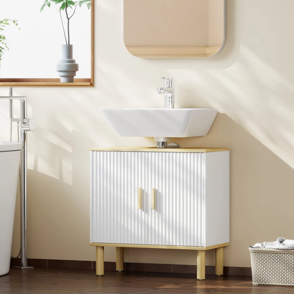 Mobile Sottolavabo Bagno con 2 Ante e Ripiano Regolabile ¨C Zephmum ¨C Bianco 60x30x61