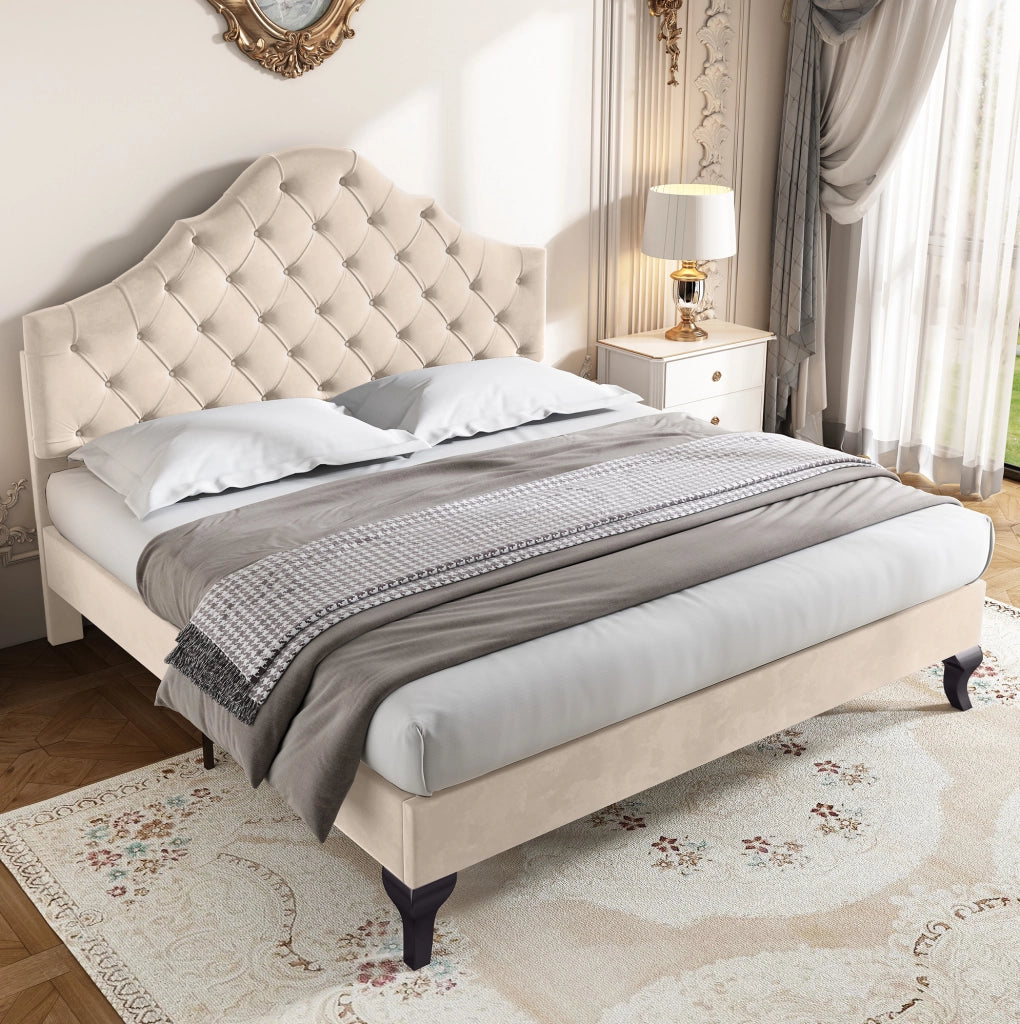Letto imbottito 140x190 cm; testiera regolabile; velluto bianco sporco