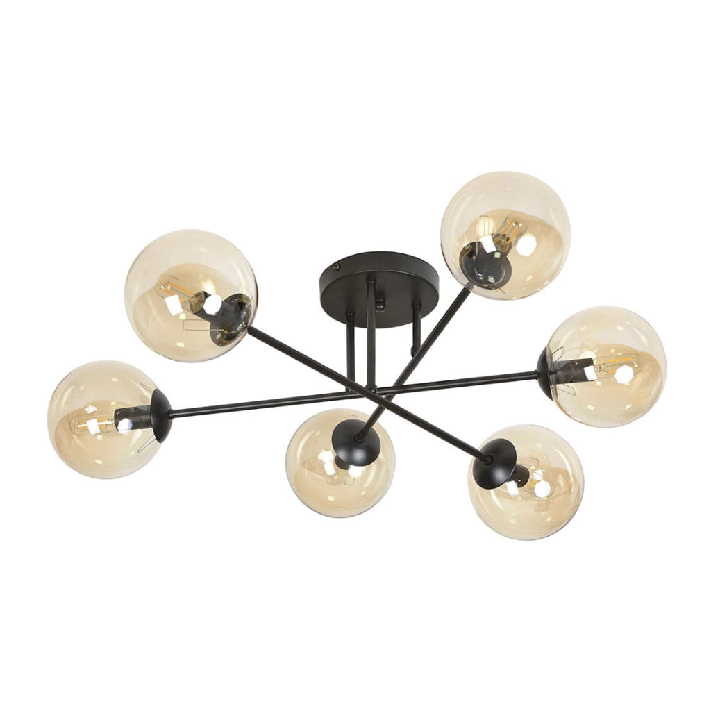 Plafoniera Emibig Brendi 6xE14 nera/miele metallo 75 cm