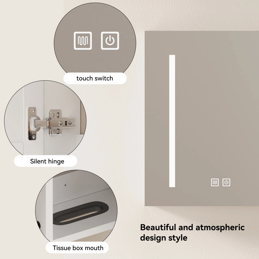 Armadietto a specchio con LED e 2 vani interni per bagno soggiorno e camera da letto in MDF e vetro bianco 80 cm