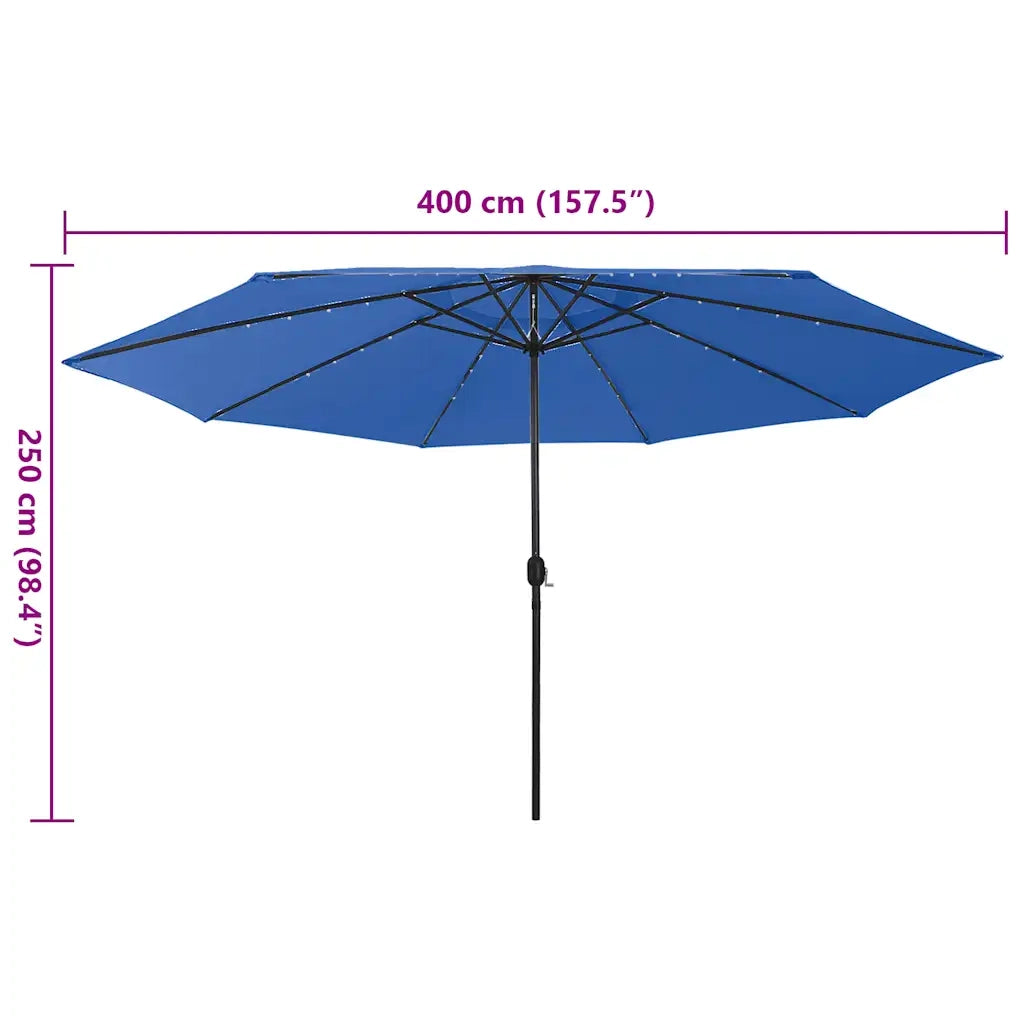 Ombrellone da Esterni con LED e Palo in Metallo 400 cm Azzurro cod mxl 13648