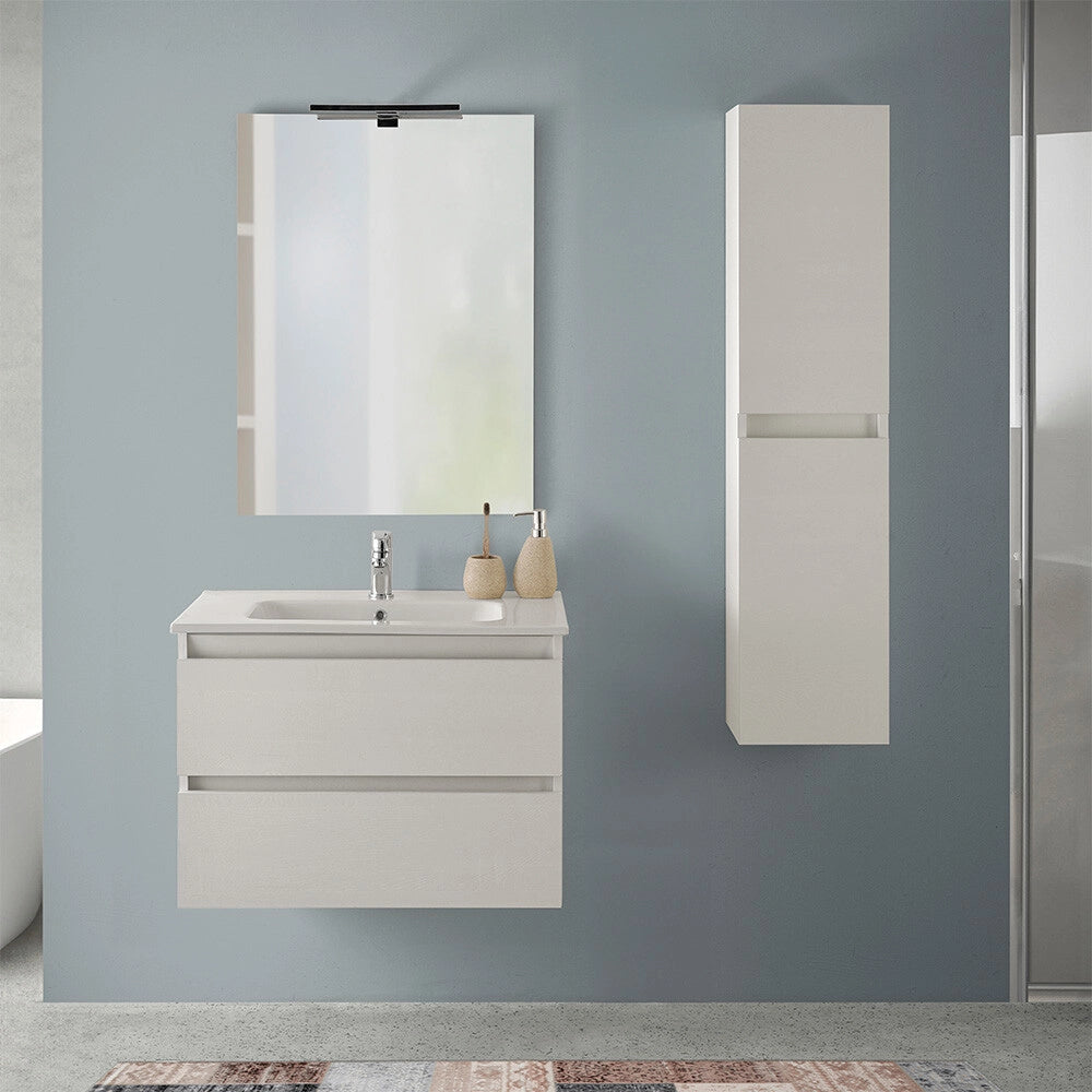 Mobile bagno sospeso 70 cm rovere bianco con pensile H 125 Nadia