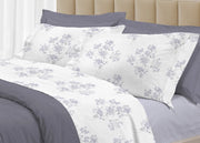 Completo Lenzuola Letto 100% Cotone Made Italy 3027 Disegno Primavera - Singolo - Grigio