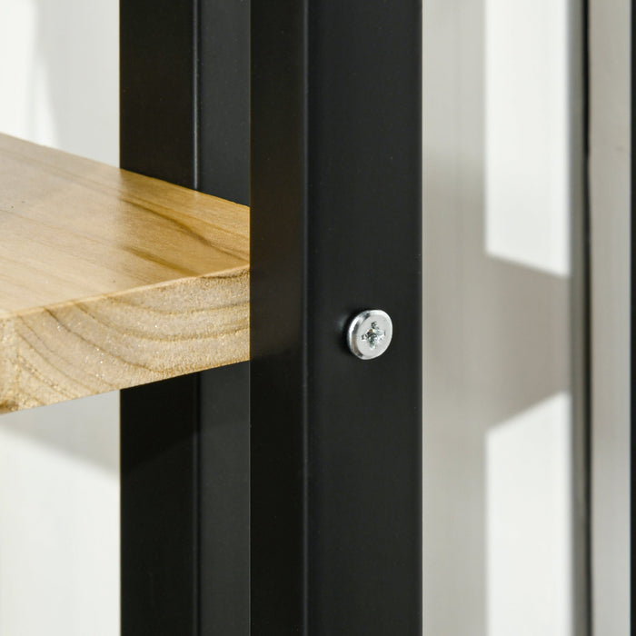 Portapiante a 4 Ripiani in Stile Industriale 45x25x110 cm in Legno di Abete e Metallo Nero