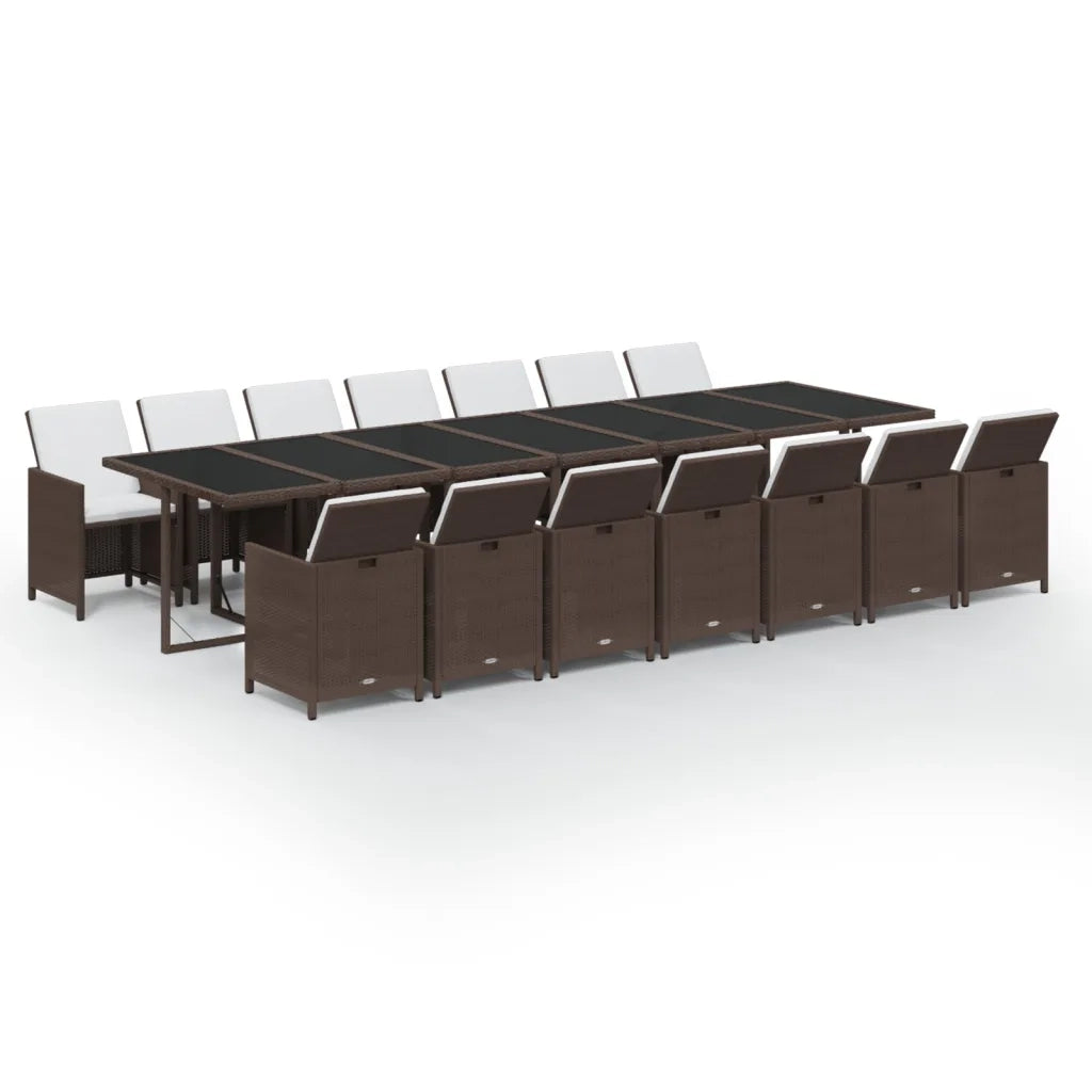 Set da Pranzo Giardino 15 pz con Cuscini in Polyrattan Marrone 3095647