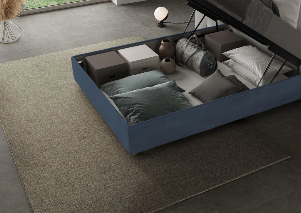 BS COM Letto singolo contenitore imbottito 100x200 microfibra blu