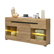 Madia con 3 Ante e 3 Cassetti LED con Controllo da App per Soggiorno in Legno; 140 x 35 x 80 cm; Rovere