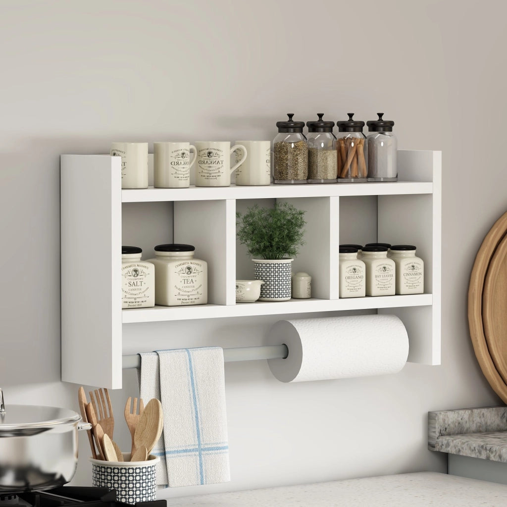 Mensola da parete in legno "Asya" - 63 x 14 x 35 cm - Bianco