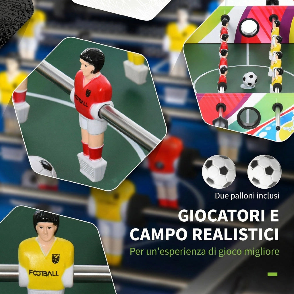 Calcio Balilla con 2 Tabelloni Segnapunti, in Legno, Acciaio Inox e Plastica, 86.5x43.5x63 cm, Multicolore