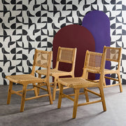 Set 4 sedie in canna e legno, marrone naturale