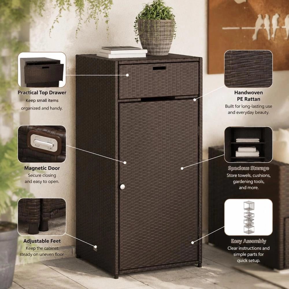 Garden Cabinet, Brown, 55x55x111 Cm, Poly Rattan