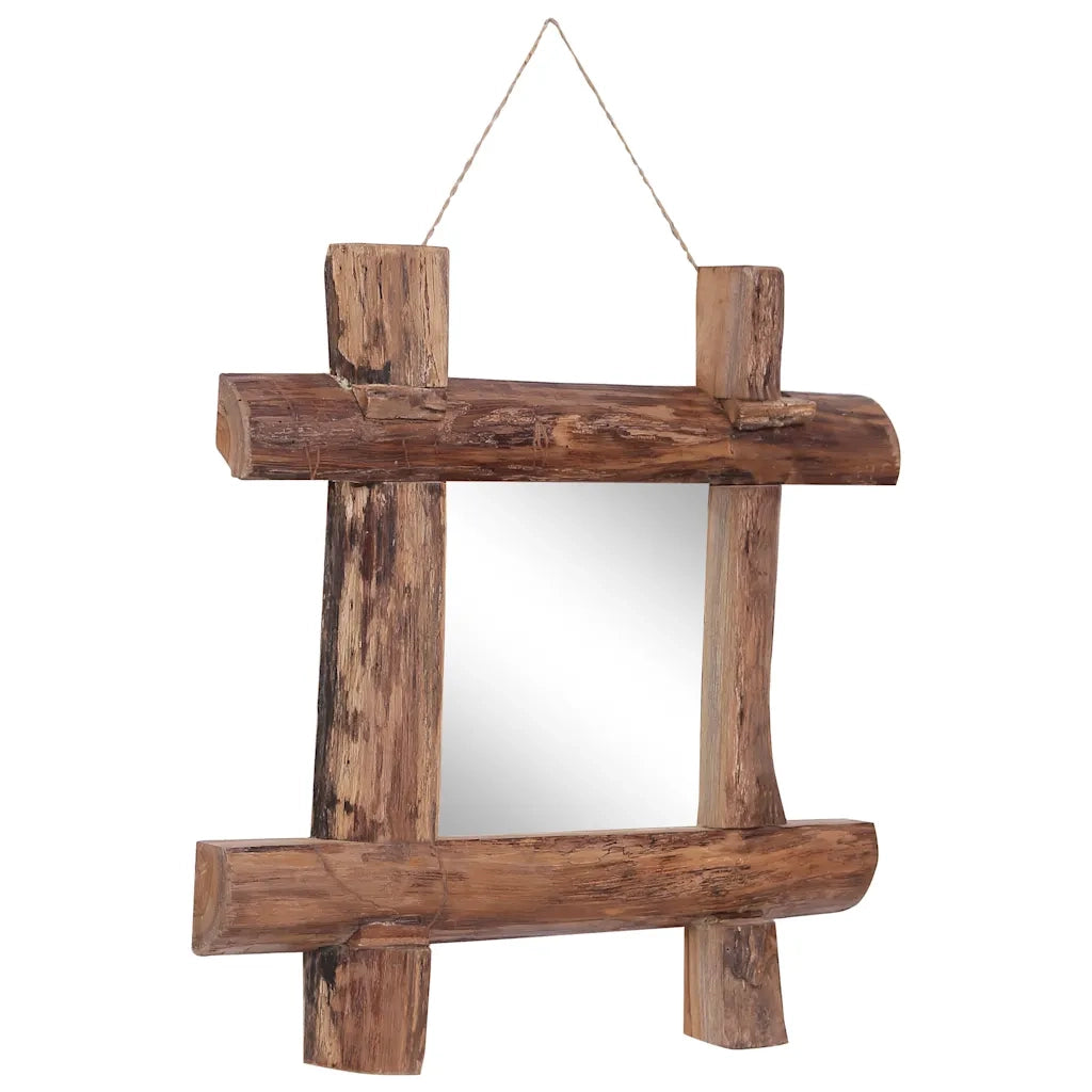 Specchio con Tronchi Naturale 50x50 cm in Teak di Recupero 283933