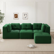Divano angolare modulare in velluto a coste verde 297x177x69 cm; senza montaggio