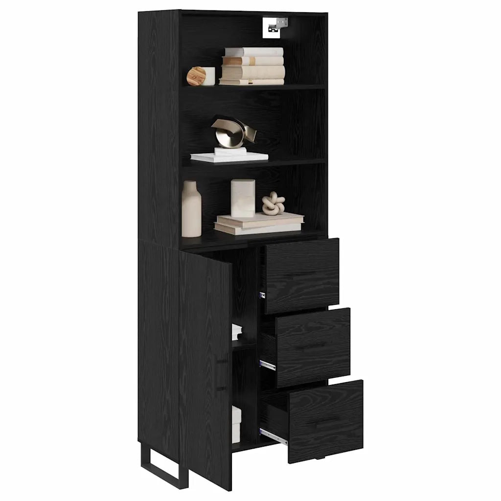 Credenza con cassetto 2 pcs Rovere Nero Legno multistrato