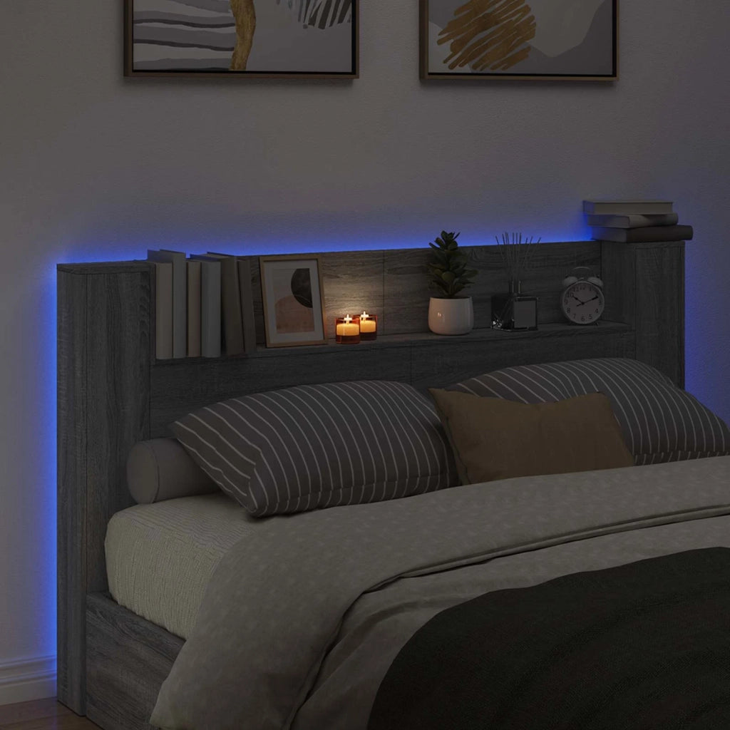 Testata con Mobile e LED Sonoma grigia 180 x 16,5 x 103,5 cm