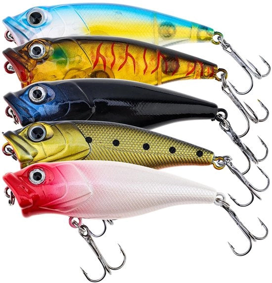 Lokkatori per Pesci 5 Stuks - Alettone Artificiale - Topwater Lure - Ogni 3D Colorato - 7 cm - 8,5 g - Punte di Recinzione Affilate - Alettone Artificiale