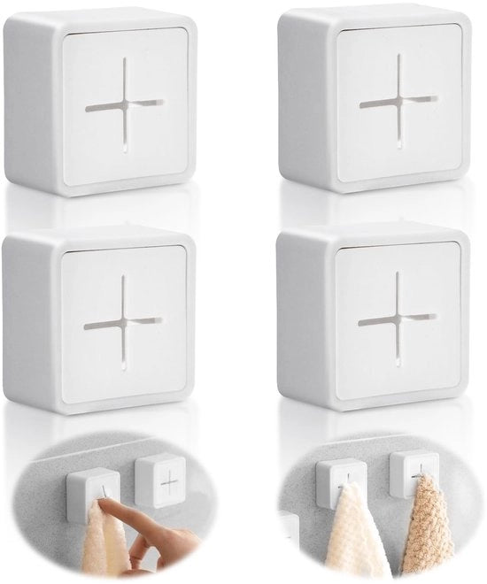Pacco di 4 tenitori di asciugamani adesivi, maniglie di asciugamani senza foratura, tenitori di asciugamani ABS adesivi per cucina, tenitori di asciugamani, tenitori di asciugamani per bagno, cucina e casa, bianco