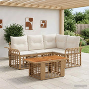 Set Divano da Giardino 5 pz Naturale e Bianco Crema polyrattan 3437976