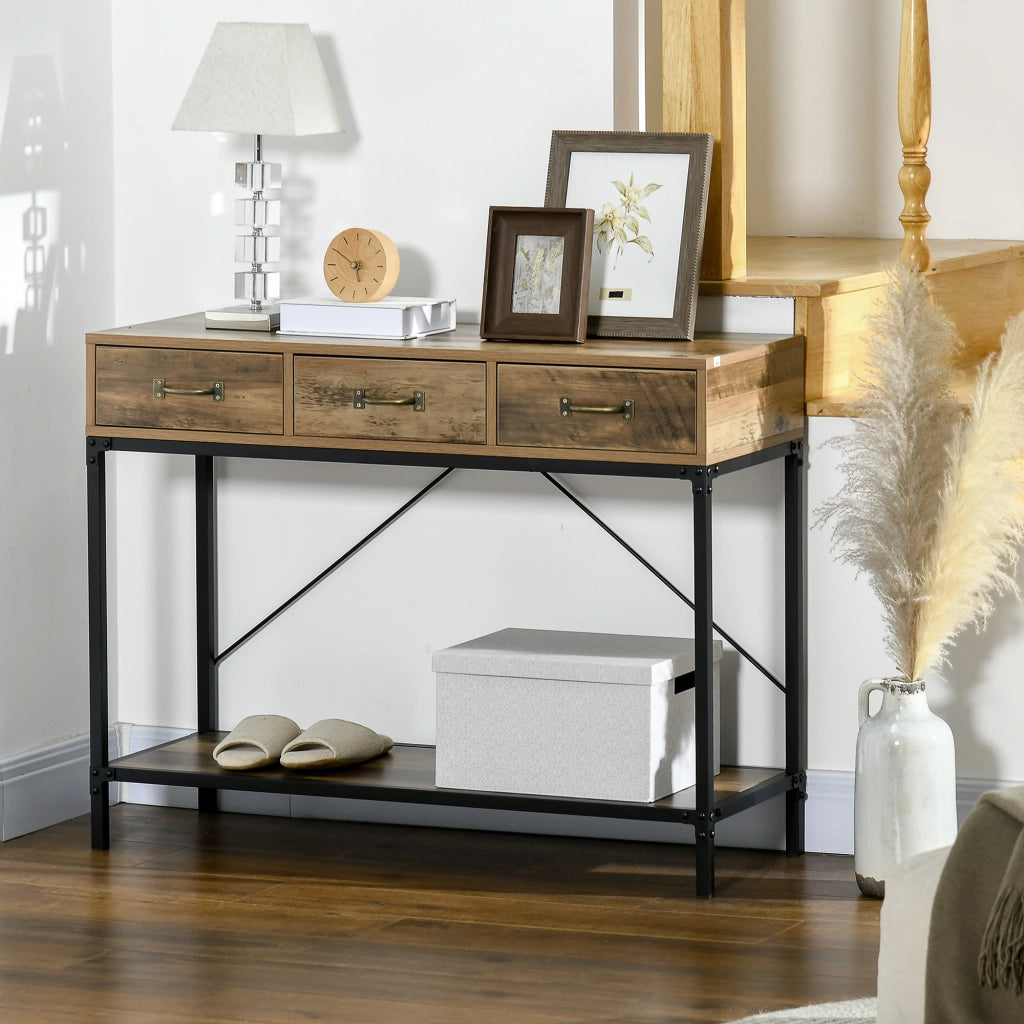 Tavolo consolle ¨C zephmum ¨C legno effetto rovere 3 cassetti 100x35x76.5 cm