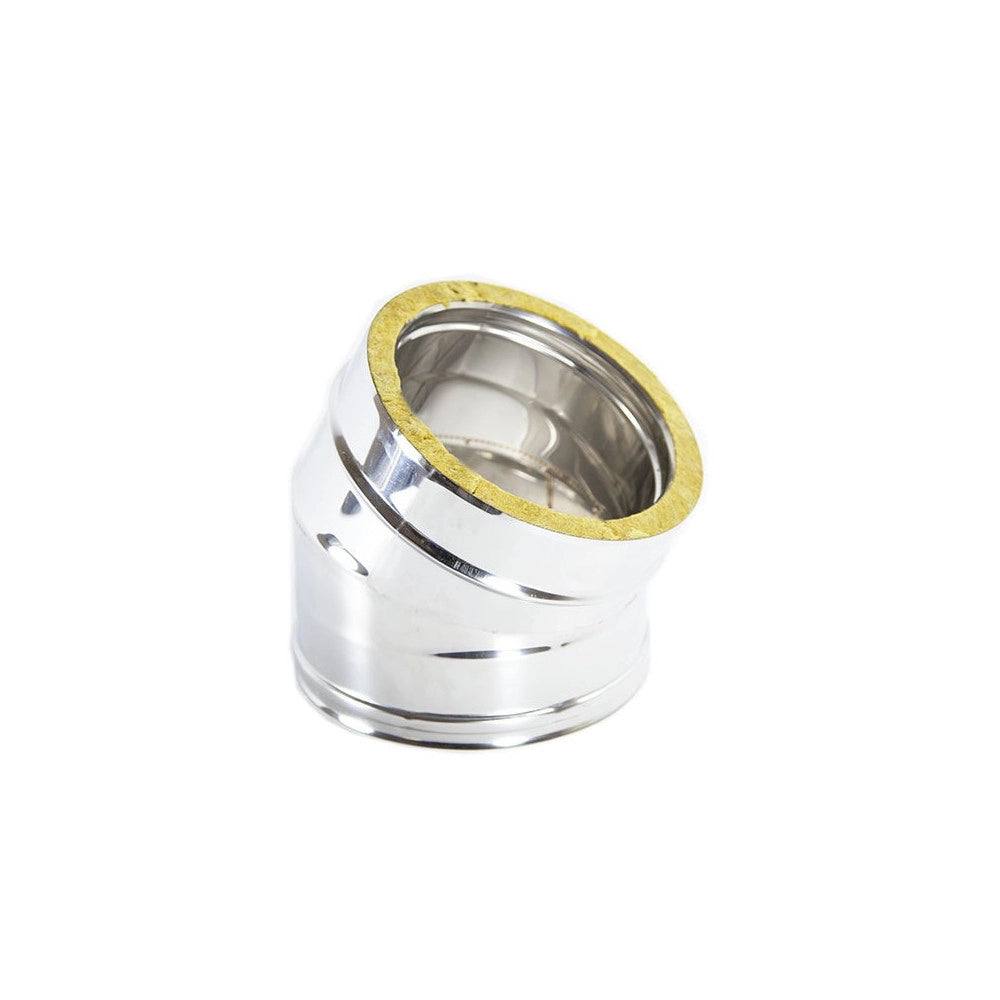 Gomito curva acciaio inox doppia parete di 200 - de 250mm, scegli se  15 gradi
